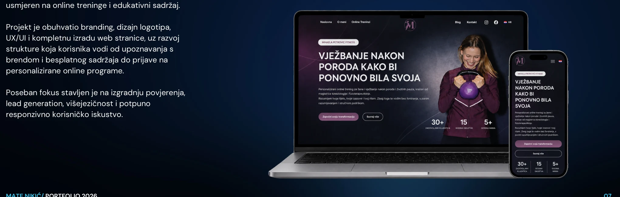 Mihaela Petrović Fitness – prikaz web projekta