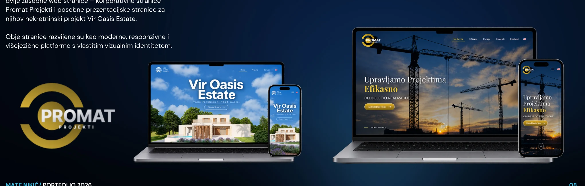 Promat Projekti + Vir Oasis Estate – prikaz web projekta